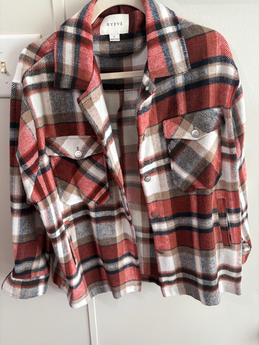 HYFVE Red, Cream & Navy Plaid Shacket